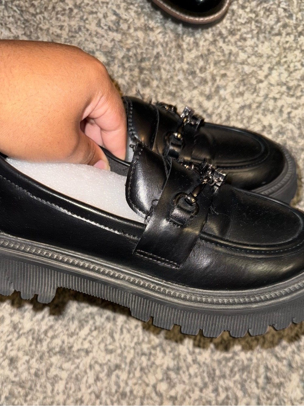 Black Chunky Loafers with Buckle Detail